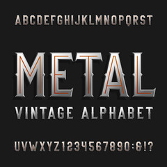 Poster - Vintage style alphabet vector font. Metal effect letters and numbers on a dark background. Retro vector typeface for labels, flyers, headlines, posters etc.