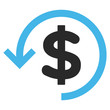 Refund vector icon. Picture style is bicolor flat refund icon drawn with blue and gray colors on a white background.
