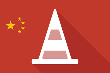 Poster - China long shadow flag with a road cone