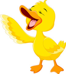 Wall Mural - cute duck laugh cartoon isolated on white background