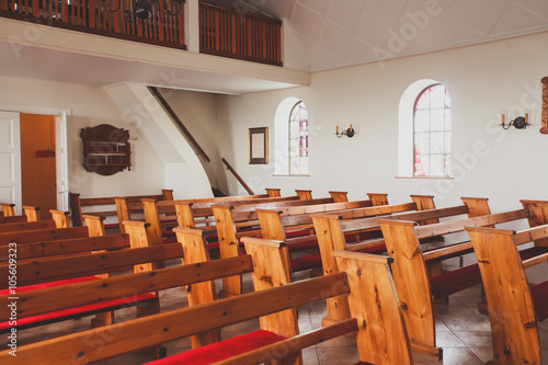 A Classic Catholic Lutheran Small Church Interior With No
