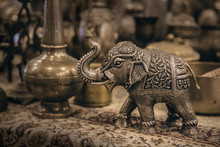 Detailed Close-up Elephant Figurine Made Of Metal. 