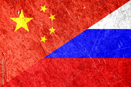 China And Russia Mixed Grunge Textured Flags Conceptual
