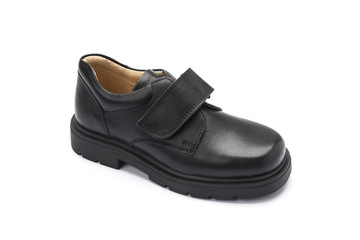 Boys black school shoe on a white background