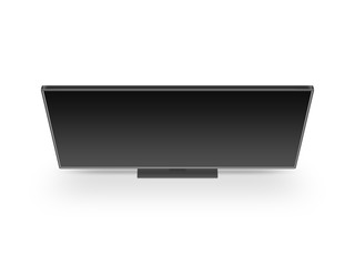 TV flat screen lcd, plasma realistic illustration, tv mock up. Black HD monitor mockup. Modern multimedia panel black screen mock-up. Top view of flat display tv set. Telly from above. 