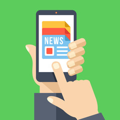Poster - News app on smartphone screen. Electronic mass media. Flat vector illustration
