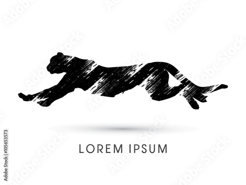 Valokuva  Silhouette Cheetah, Panther, design using grunge brush, graphic vector