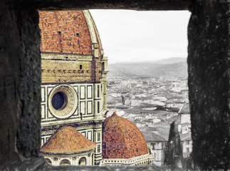 Wall Mural - Duomo cathedral in Florence through the stone window, sketch