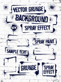 Fototapeta Młodzieżowe - Various Spray paint graffiti on brick wall. Frame with black ink blots. Spray grunge background.