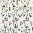 Hand drawn pattern of alcohol drinks and cocktails. Vector illustration