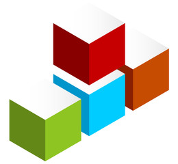 Poster - Stacked 3D cubes colorful icon on white. Isometric cubes.