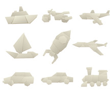 Origami Transport Collection Original Flat Vector Illustration. 