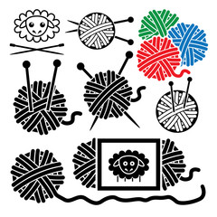 Wall Mural - vector icons of yarn balls with sewing equipment needles and she