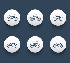 Poster - bicycle icons, bike icon, cycling, bicycle pictogram, bike sign, retro bike, electric bike round icons, vector illustration