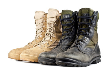 Sticker - two pairs of army boots isolated on white background