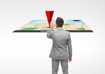 Poster - businessman with projection of navigator map