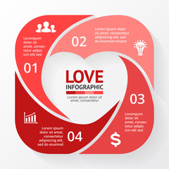 Vector heart circle infographic. Template for love cycle diagram, graph, presentation, round chart. Business concept with 4 options, parts, steps, processes. Happy Valentines Day.