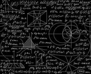 Wall Mural - mathematical vector seamless pattern with plots, formulas, geometrical figures and calculations. you