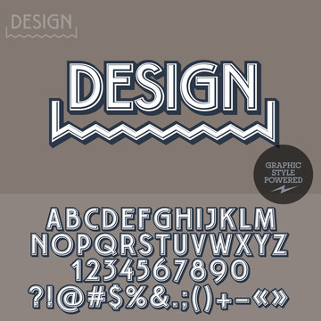 Retro styled icon for graphic designer studio. Vector set of letters, numbers and symbols