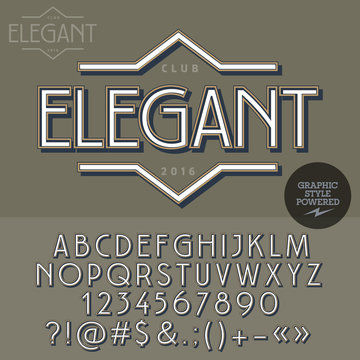 Retro emblem for luxury vintage shop. Vector set of letters, numbers and symbols.