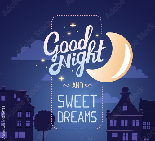 Cuadros en Lienzo Vector illustration of silhouette of night city street on dark b