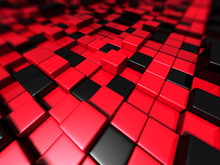 Abstract Red Black Cubes Background With Reflection