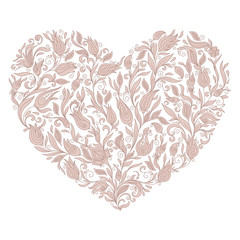 Sticker - Beautiful  silhouette of the heart of lace flowers, tendrils and