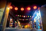 Fototapeta Miasto - Night view of a street in Hoi An, Vietnam. Hoi An is the World's Cultural heritage site, famous for mixed cultures and architecture.