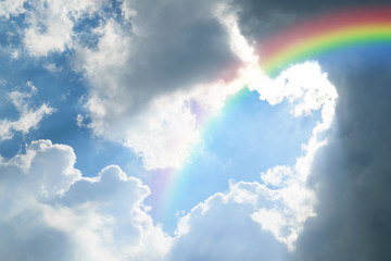 blue sky cloud with rainbow