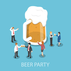 Poster - Isometric business people drinking beer and talking together in