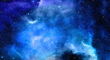 Nebula, Cosmic Space And Stars, Blue Cosmic Abstract Background.