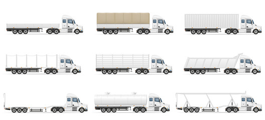 Wall Mural - set icons trucks semi trailer vector illustration