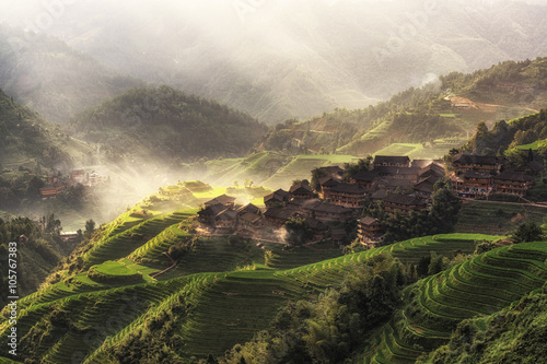 Fotografía longji rice terrace in dazhai village in guangxi province of china