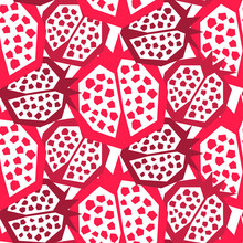 Pomegranate Pattern. Seamless Garnet Fruit Floral Vector Ornament. Large Pink Fruit On White Background.