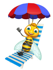 Sticker - cute Bee cartoon character with beach chair