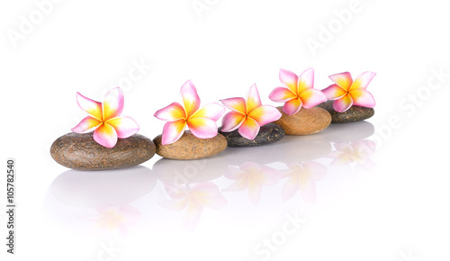 Naklejka dekoracyjna zen stones with frangipani flower on white background