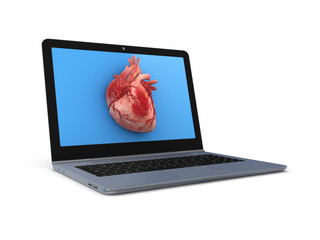 Poster - Human heart on a screen of notebook.