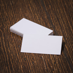 Business cards on a wooden background