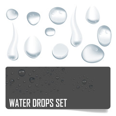 Rain fresh clear water drops realistic set isolated vector illus