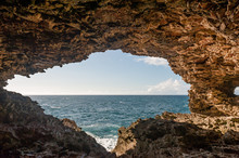 Animal Flower Cave In Barbados. Window To Ocean.