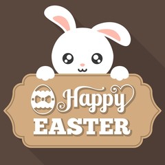 Wall Mural - Happy Easter typographical background with bunny, flat design