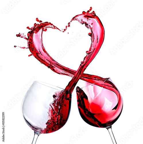 Cuadros en Lienzo Two glasses of red wine. Heart Splash