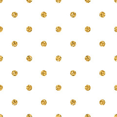 Wall Mural - polka dots seamless pattern. gold glitter and white template. abstract geometric texture. golden cir