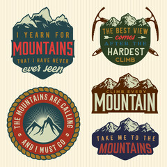 Wall Mural - vector set of mountain quotes and badges