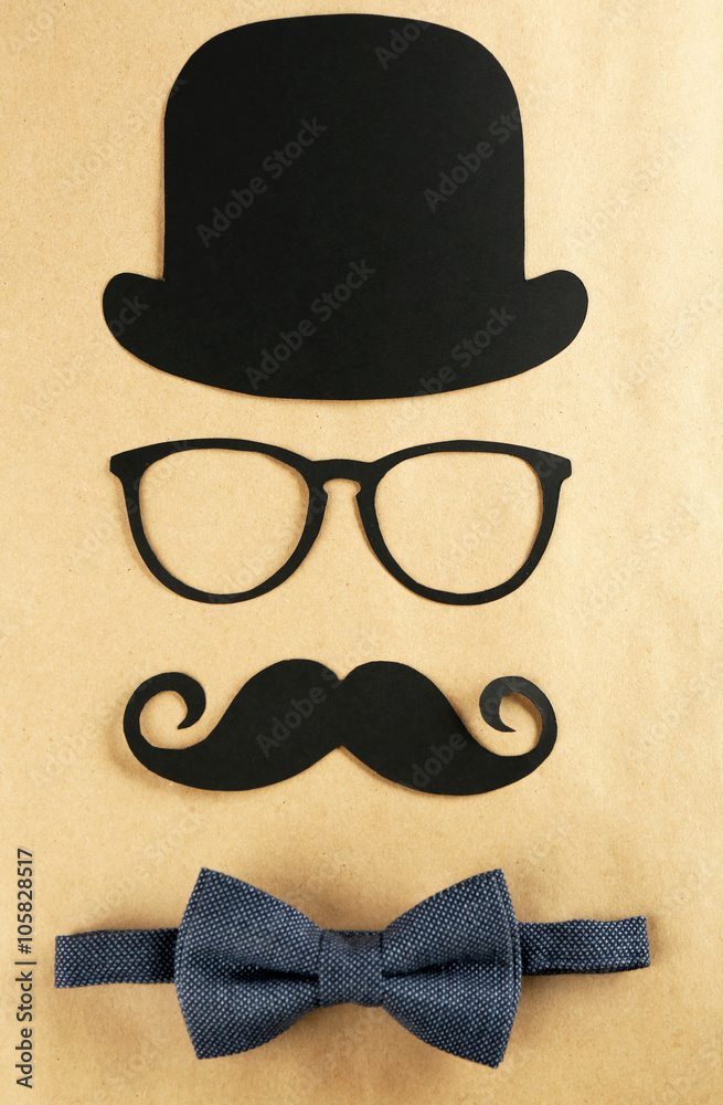 Photo booth props glasses, mustache, bow tie and bowler