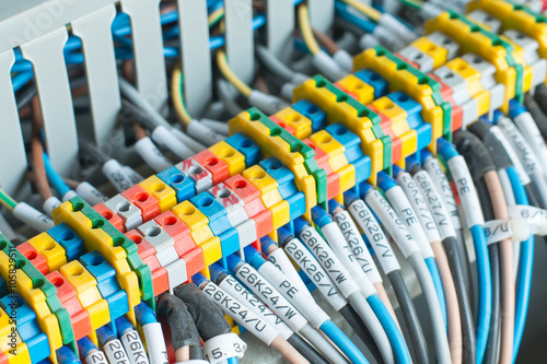 Fotografía New control panel with circuit-breakers, fuses, rails, low voltage meters, current transformers, relays and other electrical equipment