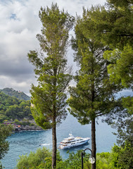 Poster - Stormy summer evening on the Mediterranean coast at Portofino ,famous destination in Italy.