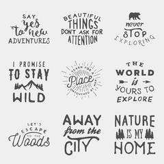Wall Mural - set of hand drawn wilderness, exploration quotes. artworks for wilderness