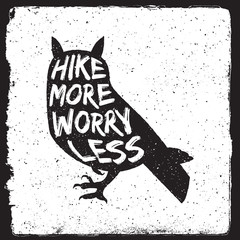 Wall Mural - wilderness inspirational typography quote. hike more, woory less. artwork for wear. vector illustrat