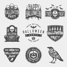 Vector Set Of Happy Halloween Vintage Badges, Emblems And Labels
